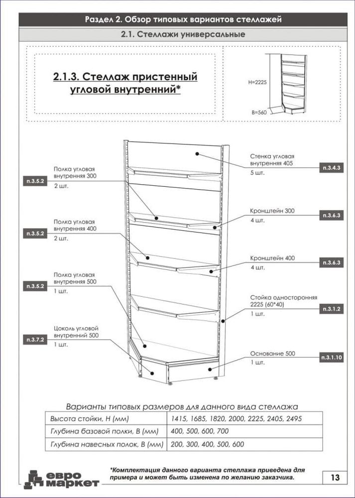 Стеллаж угловой внутренний